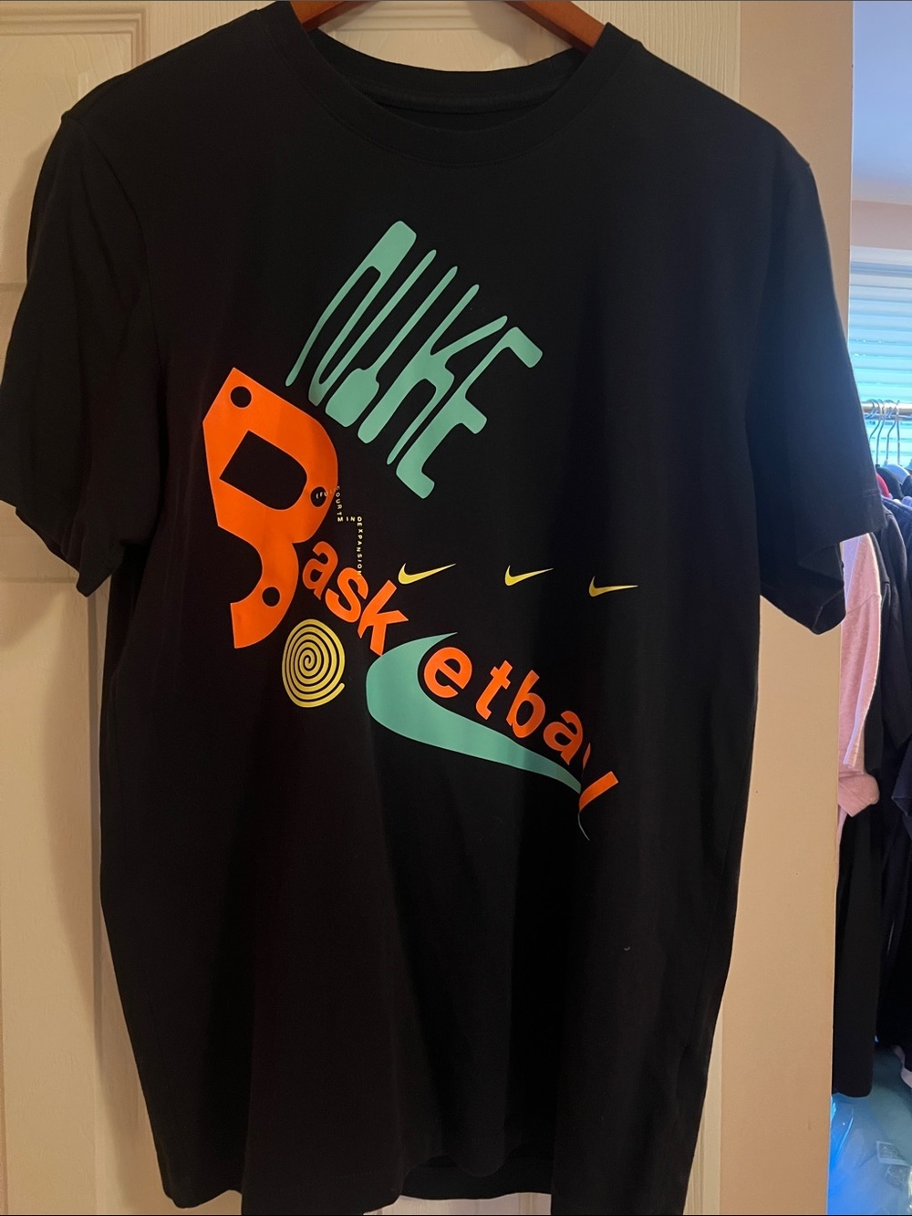 Nike Black Tee with Teal & Orange Basketball Graphic